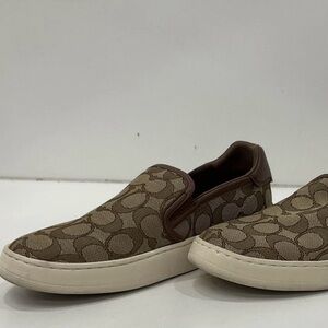 Coach Signature Canvas Slip‑On Sneakers • Beige/Brown